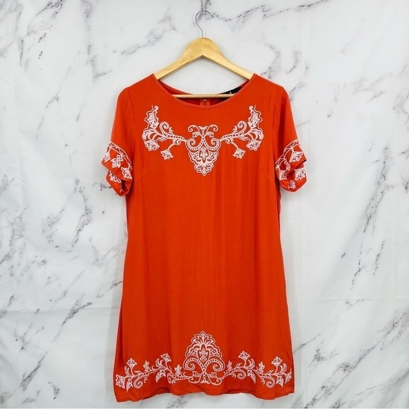 Lulus Tale To Tell White and Orange Embroidered Shift Dress - Picture 4 of 7